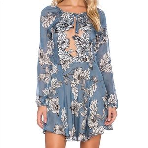 For Love & Lemons Sierra Mini Dress in Vintage Blue Floral